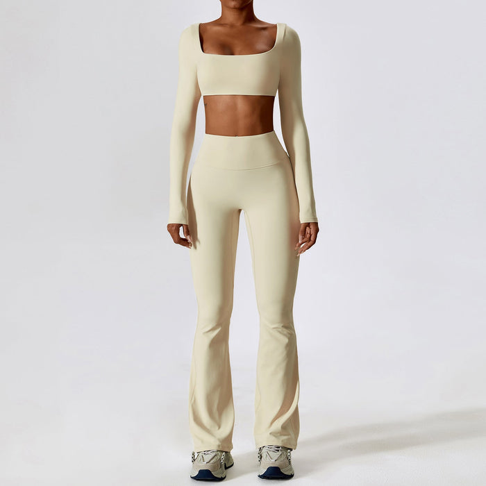 Color-Long Sleeve Trousers Oat Apricot-Autumn Shockproof Nude Feel Yoga Suit Quick Drying Tight Fitness Suit Casual Sports Suit Women Clothing-Fancey Boutique