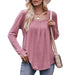 Color-Pink-Women Autumn Winter Casual Square Collar Pleated Long Sleeve T shirt-Fancey Boutique