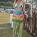 Color-skyblue-Internet Celebrity Hand Woven Beach Hollow Out Cutout out Strap Color Split Tassel A line Skirt Sexy Suit-Fancey Boutique