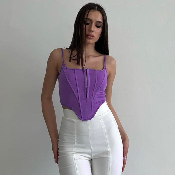 Color-Women Clothing Summer Sleeveless Irregular Asymmetric Boning Corset Waist Tied Sexy Top Women-Fancey Boutique