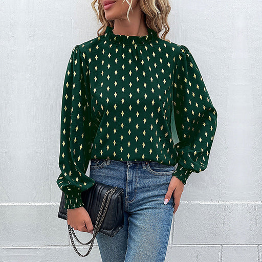 Color-Green-Autumn Clothing Long Sleeve Bronzing Shirt Women-Fancey Boutique