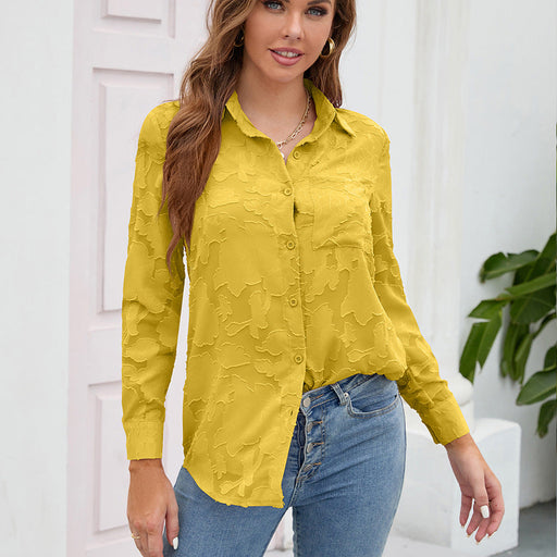 Color-Yellow-Women Romantic Fabric Lace Solid Color Long Sleeve Shirt Women-Fancey Boutique