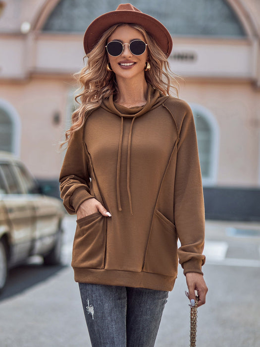 Color-Fall Winter Casual Women Solid Color Turtleneck Patchwork Loose Sweater-Fancey Boutique