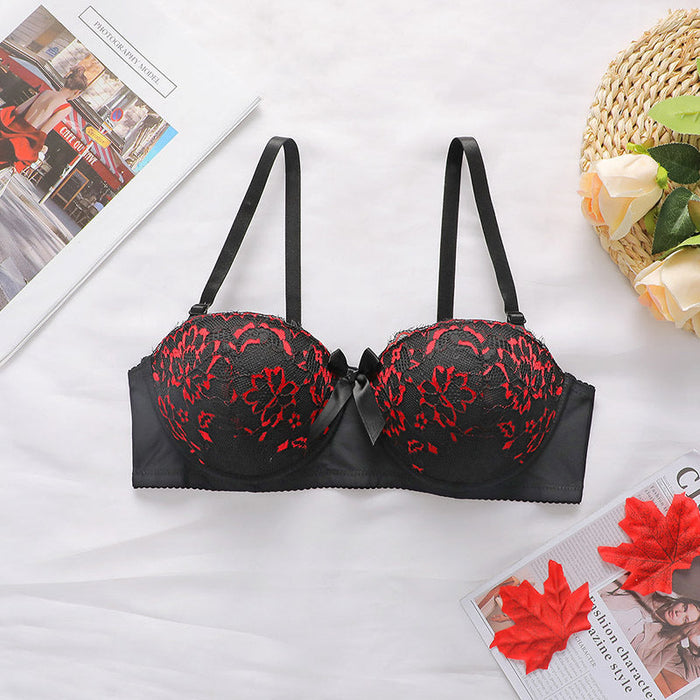 Color-Black-Sexy Underwear Lace Edge Push Up Breathable Upper Support Adjustable Bra-Fancey Boutique
