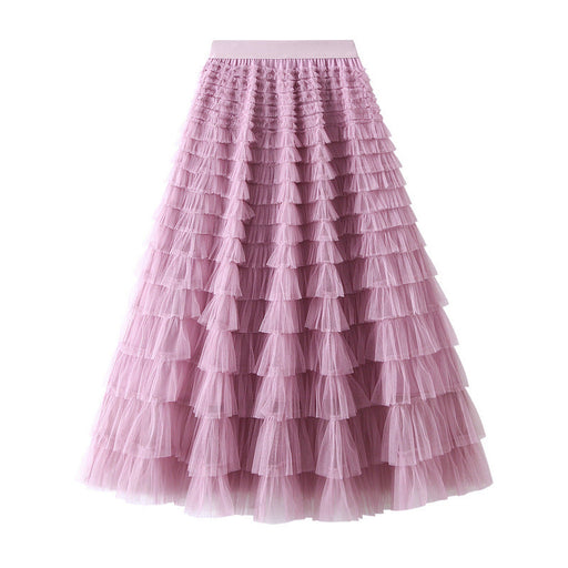 Color-Mesh Tiered Skirt Women Spring Autumn Dress Fairy White Yarn Skirt Pleated-Fancey Boutique