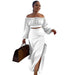 Color-White-Sexy Chest Wrapped Large Skirt Lantern Sleeve Suit Two Piece Set-Fancey Boutique