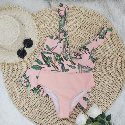 Color-Foundation Green Leaf Foundation Pants-Strap Split Conservative Swimsuit Women Bikini High Waist Tangini Swimsuit-Fancey Boutique