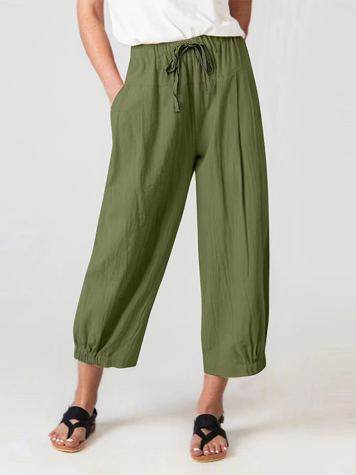 Color-Army Green-Summer Cropped Pants Pocket Casual Pants Women Loose Wide Leg Pants outside-Fancey Boutique