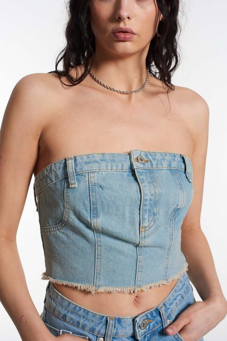 Color-Slim Denim Tube Top Women-Fancey Boutique