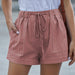 Color-Pink-Casual Tencel Shorts for Women Summer Solid Color Elastic Waist Sports Beach Pants-Fancey Boutique