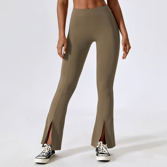 Color-Cocoa color-Wide Leg Tight Nude Feel Yoga Pants Hip Lifting Bootcut Casual Sports Pants High Waist Flared Pants-Fancey Boutique