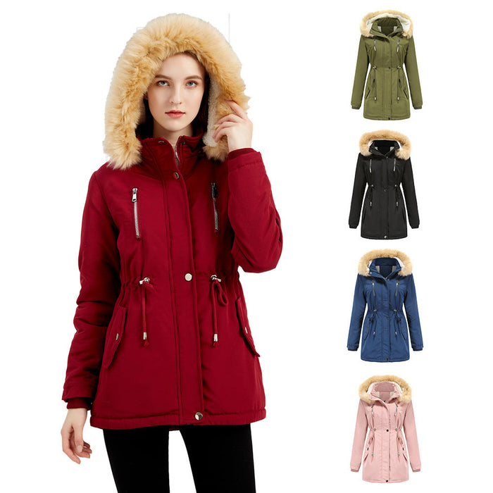 Color-Autumn Winter Women Clothing Thick Lambskin Cotton-Padded Coat Women Loose Women Cotton Clothes Removable Hat Fleece Padded Coat-Fancey Boutique