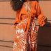Color-Autumn Arrival Women Printed Pants V neck Top Long Sleeve Two Piece Set-Fancey Boutique