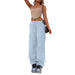 Color-Light Blue-Women Clothing Loose Tied Multi Bag Straight Stretch Workwear Casual Pants-Fancey Boutique