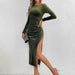 Color-Velvet Sexy Waist Tight Slimming Sense of Design Side Slit Sheath Dress-Fancey Boutique