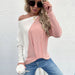 Color-Autumn Women Clothing Pullover Multicolor off Neck Thin Pink Sweater-Fancey Boutique