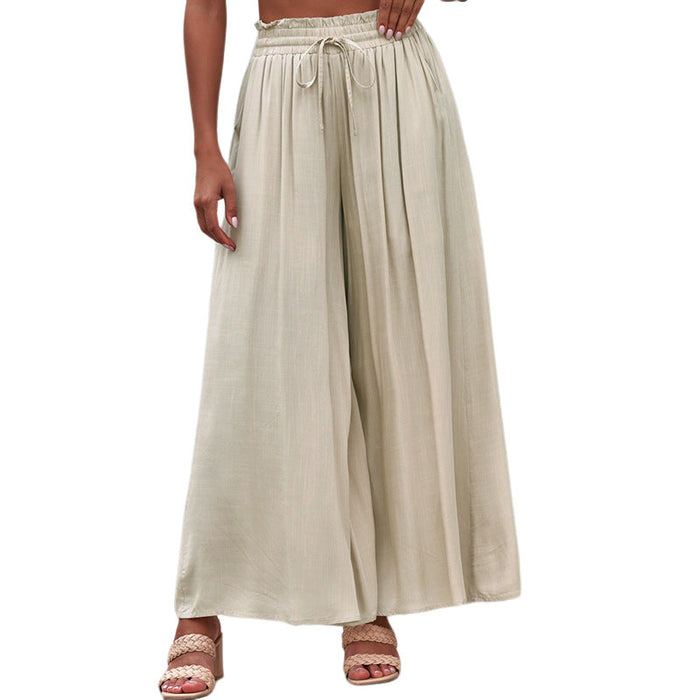 Color-Beige-Summer Tied High Waist Wide Leg Pants Women Loose Casual Pants-Fancey Boutique