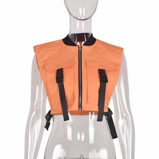 Color-Orange-Summer Denim Wash School Bag Buckle Trendy Overalls Vest Top-Fancey Boutique