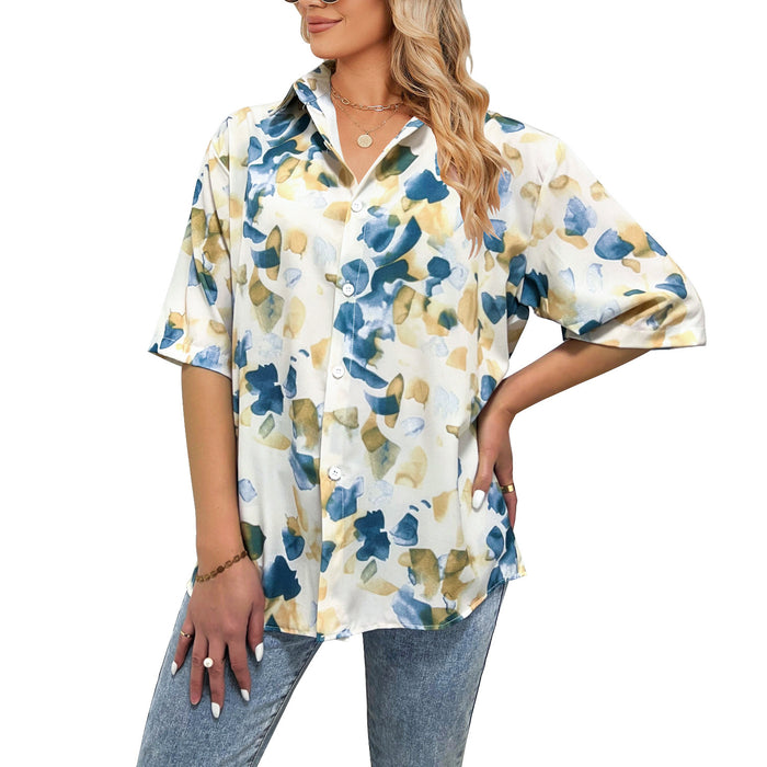 Color-Women Summer Printed Single Breasted Short Sleeve Top-Fancey Boutique