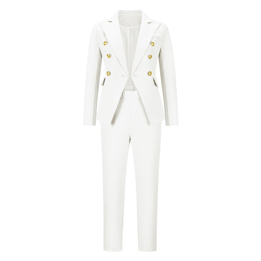 Color-White-Autumn Winter Office Long Sleeve Small Work Pant Suit Casual Professional Women-Fancey Boutique