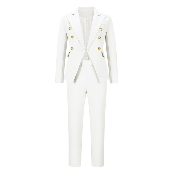 Color-White-Autumn Winter Office Long Sleeve Small Work Pant Suit Casual Professional Women-Fancey Boutique