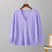 Color-Purple-V neck Thin Coat Solid Color Simple Dignified Hollow Out Cutout Jacquard Younger Knitted Cardigan Sunscreen Women-Fancey Boutique