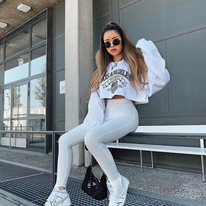 Color-Women Clothing Autumn Winter Los Angeles Letter Graphic Printed Short Long-Sleeved Sweater-Fancey Boutique