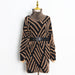 Color-Loose Knitted Dress Winter Stand Collar Oblique Buckle Long Sleeve Mink Hair Sweater with Belt-Fancey Boutique
