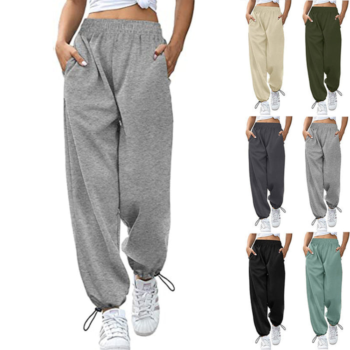 Color-Spring Summer Women Clothing Loose Casual Sports Drawstring Wide Leg Ankle Banded Pants Women Plus Size-Fancey Boutique