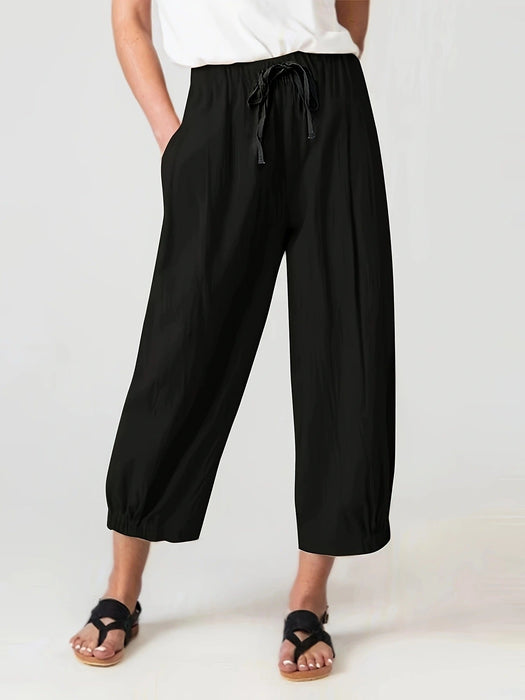 Color-Black-Summer Cropped Pants Pocket Casual Pants Women Loose Wide Leg Pants outside-Fancey Boutique