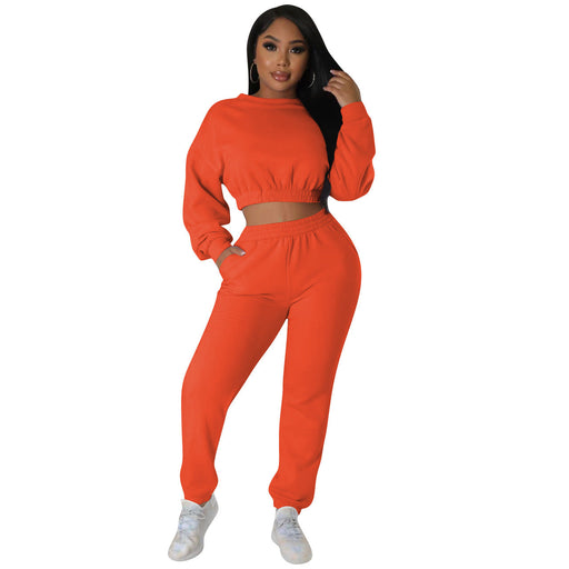 Color-Orange-Women Clothing Autumn Winter Casual Sweater Suit Solid Color Two Piece Set-Fancey Boutique