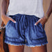 Color-Navy Blue-Summer New Elastic Waist Drawstring Casual High Waist Slimming Denim Shorts for Women-Fancey Boutique