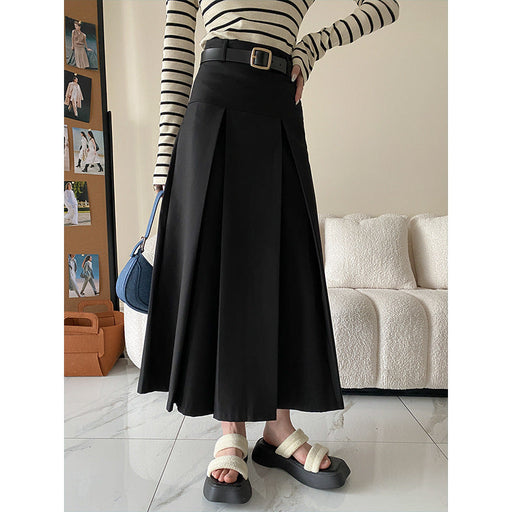 Color-Black-Deconstructed Design High End Cut Non Ironing High Grade Skirt A line Pleated Skirt Early Autumn-Fancey Boutique