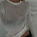Color-White-Spring Summer Long Sleeve Round Neck Thin Breathable Knitted Wool Top textured-Fancey Boutique
