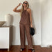 Color-Summer Women Clothing Casual Laid-Back Slimming Pleated Suspender Vest Loose Wide Leg Pants Suit-Fancey Boutique