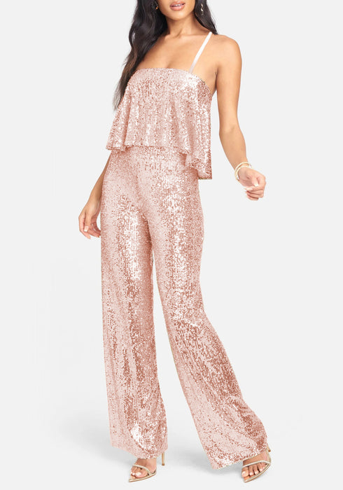 Color-Dress Jumpsuit Sequin Sling Long Cocktail Party Slim Fit Sheath Trousers-Fancey Boutique