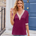 Color-Summer Cross Border Women Clothing V neck Lace Satin Mid Sleeve Shirt Top-Fancey Boutique