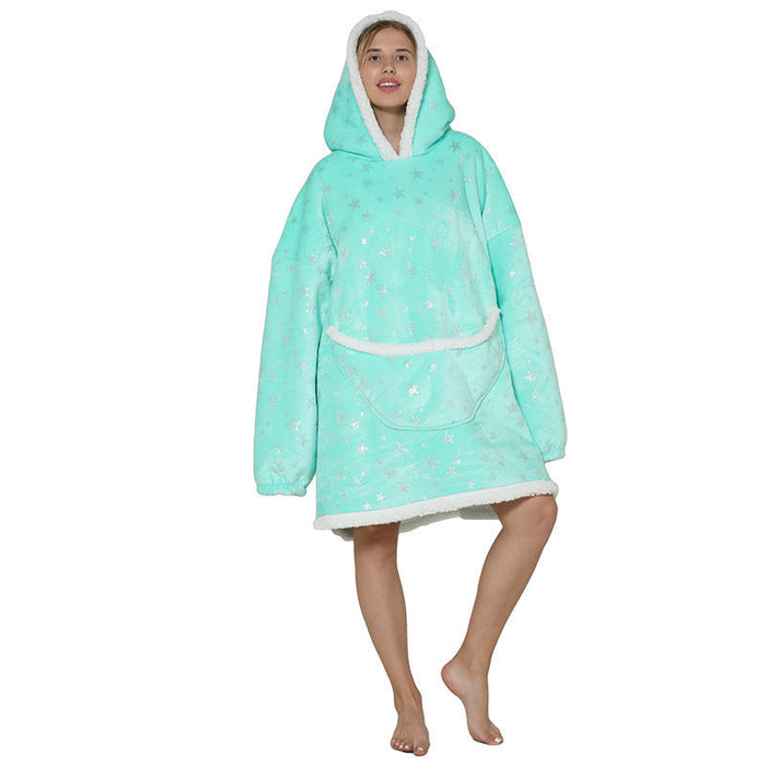 Color-Green Star Adult Cold-Proof Clothes-Pajamas Thickened Double-Layer Lazy Can Wear Lazy Blanket Super Soft Lazy Hooded Pajamas Double-Layer Lazy Sweater-Fancey Boutique