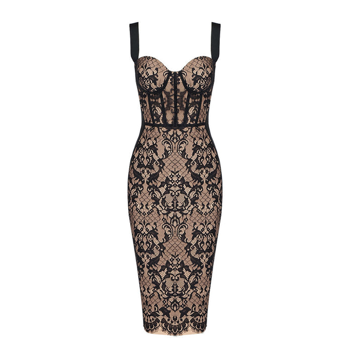 Color-Black-Autumn Retro Lace Suspender Sexy Dress Nightclub Tight Women Clothing-Fancey Boutique