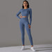 Color-Long-Sleeved Trousers Suit-Navy Blue-Yoga Wear Suit Seamless Breathable Vest Sports Underwear High Waist Hip Lift Fitness Pants Suit-Fancey Boutique