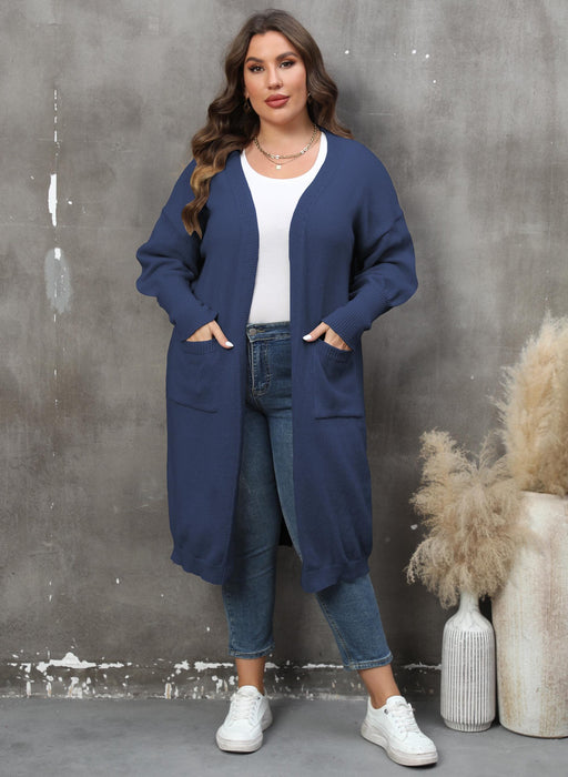 Color-Women Coat plus Size Women Clothes Loose Mid Length Woven Sweater Double Pocket Lantern Sleeve Sweater Cardigan-Fancey Boutique