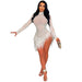 Color-White-Women Clothing Rhinestone Dress Sexy Cutout Tight Dress Mesh Woolen Dress-Fancey Boutique