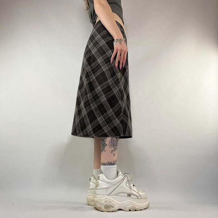 Color-British Classic Trendy Plaid Sexy Low Waist Midi Skirt Early Autumn Straight Casual Simple Skirt-Fancey Boutique