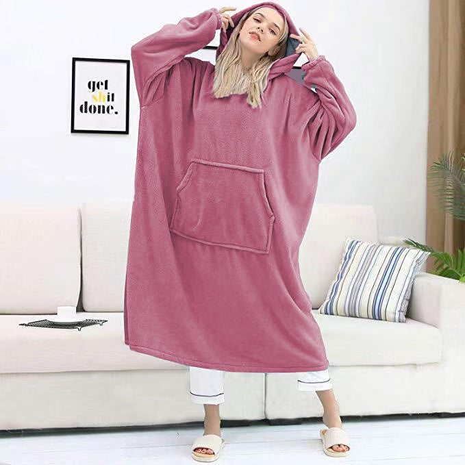 Color-Hummus-Couple Nightgown Double Sided Flannel Extended Hooded Pajamas Women Nightdress Pajamas Pajamas-Fancey Boutique