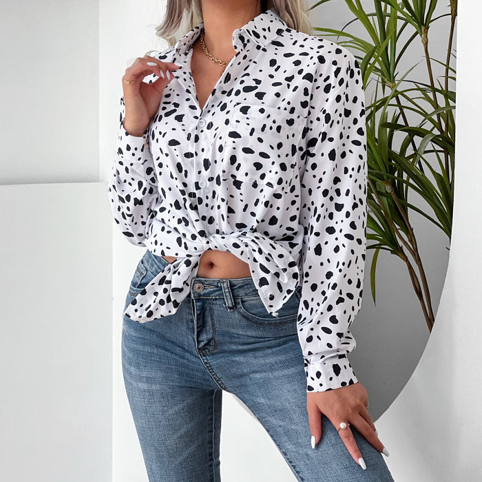 Color-Women Clothing Collared Print Shirt Long Sleeve Leopard Casual Print-Fancey Boutique