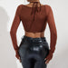 Color-Women Clothing Sexy Hollow Out Cutout out Halter Ruffled Stitching Cropped Long Sleeve Top for Women-Fancey Boutique