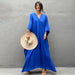 Color-Sapphire Blue-Rayon Solid Color Blouse Seaside Vacation Dress Loose Overclothes Bikini Swimsuit Robe Outer Wear Women-Fancey Boutique