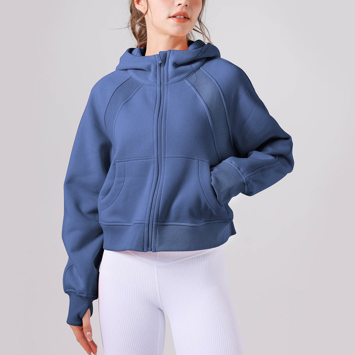 Color-Autumn Winter Yoga Wear Hooded Sweater Thick Loose Casual Full Zipper Sports Jacket Women Workout Clothes-Fancey Boutique