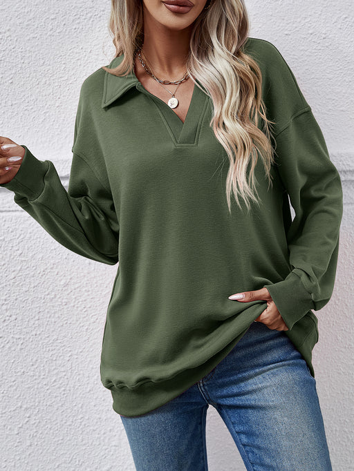 Color-Women Clothing Autumn Winter Winter Polo Collar Long Sleeve Loose Fitting Fleece Pullover Women-Fancey Boutique