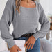 Color-Gray-Autumn Winter Casual Solid Color Square Collar Twist Lantern Sleeve Knitted Pullover Sweater Women Clothing-Fancey Boutique